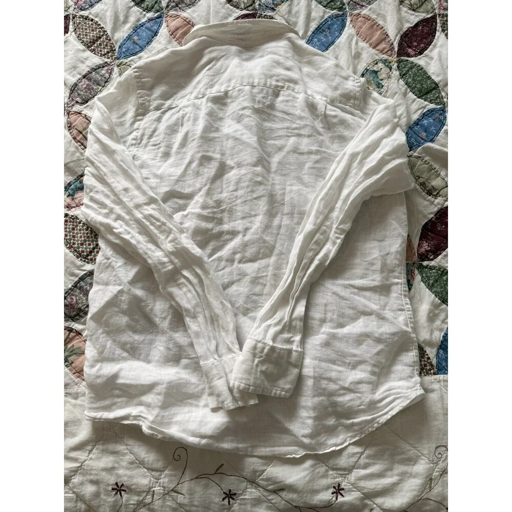 Gap Women’s White Solid Linen Long Sleeve Button-Up Shirt w/ Pockets, M - Picture 2 of 7